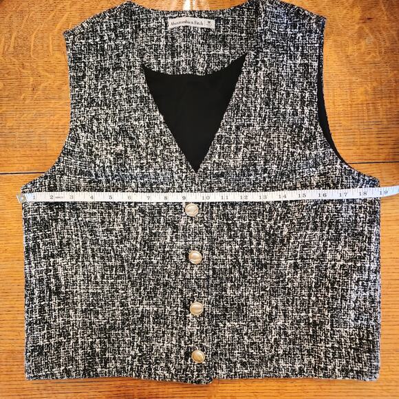 Abercrombie & Fitch Women's Tweed Vest Black White Button Front Size M - Picture 7 of 7